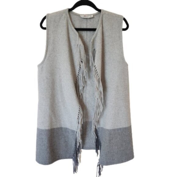 Vineyard Vines Open Front Grey Wool Fringe Vest - Picture 4 of 7